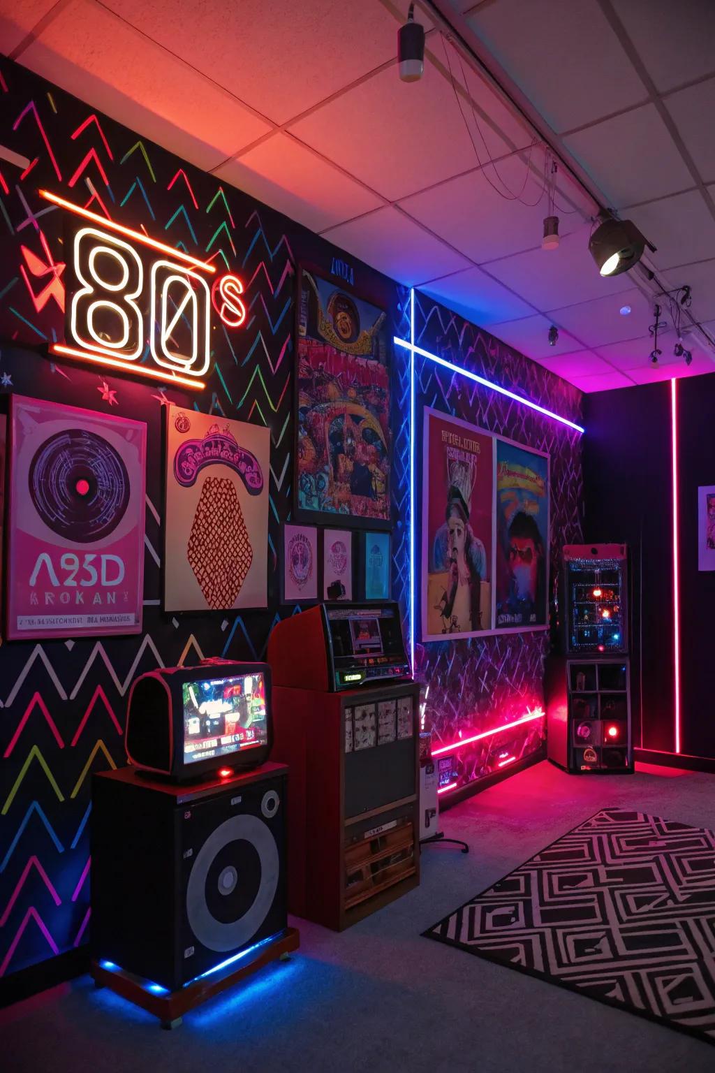 Neon lights create an electrifying atmosphere for your party.