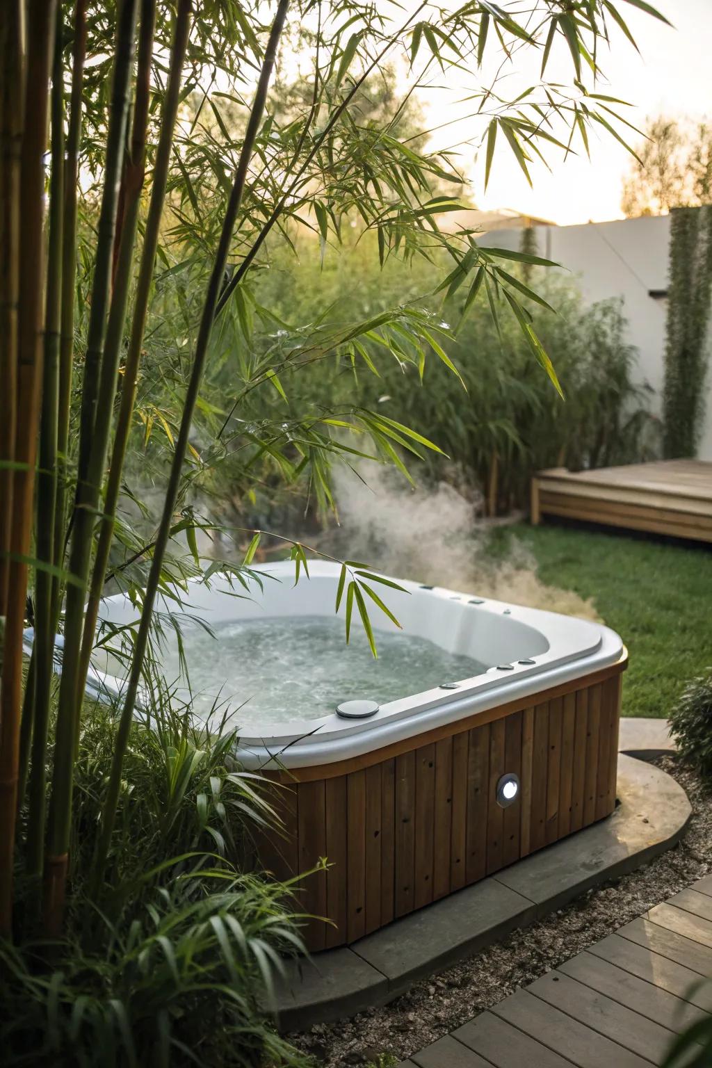 Tall plants like bamboo offer privacy and a touch of exotic flair.
