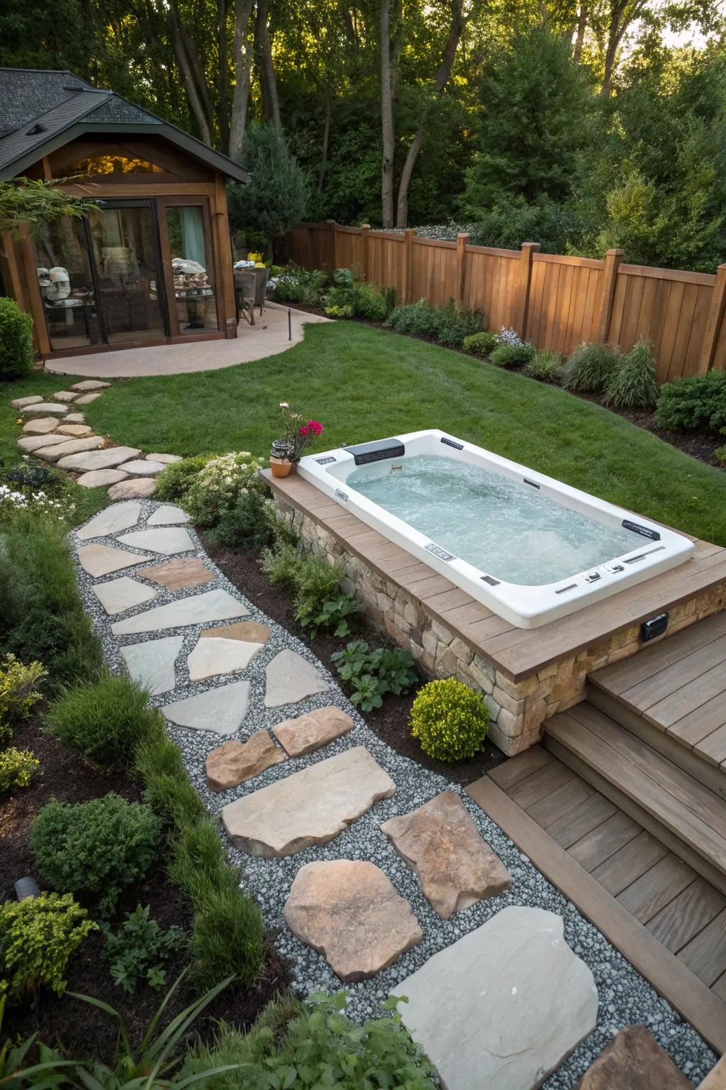 Stone accents imbue the spa area with enduring beauty.