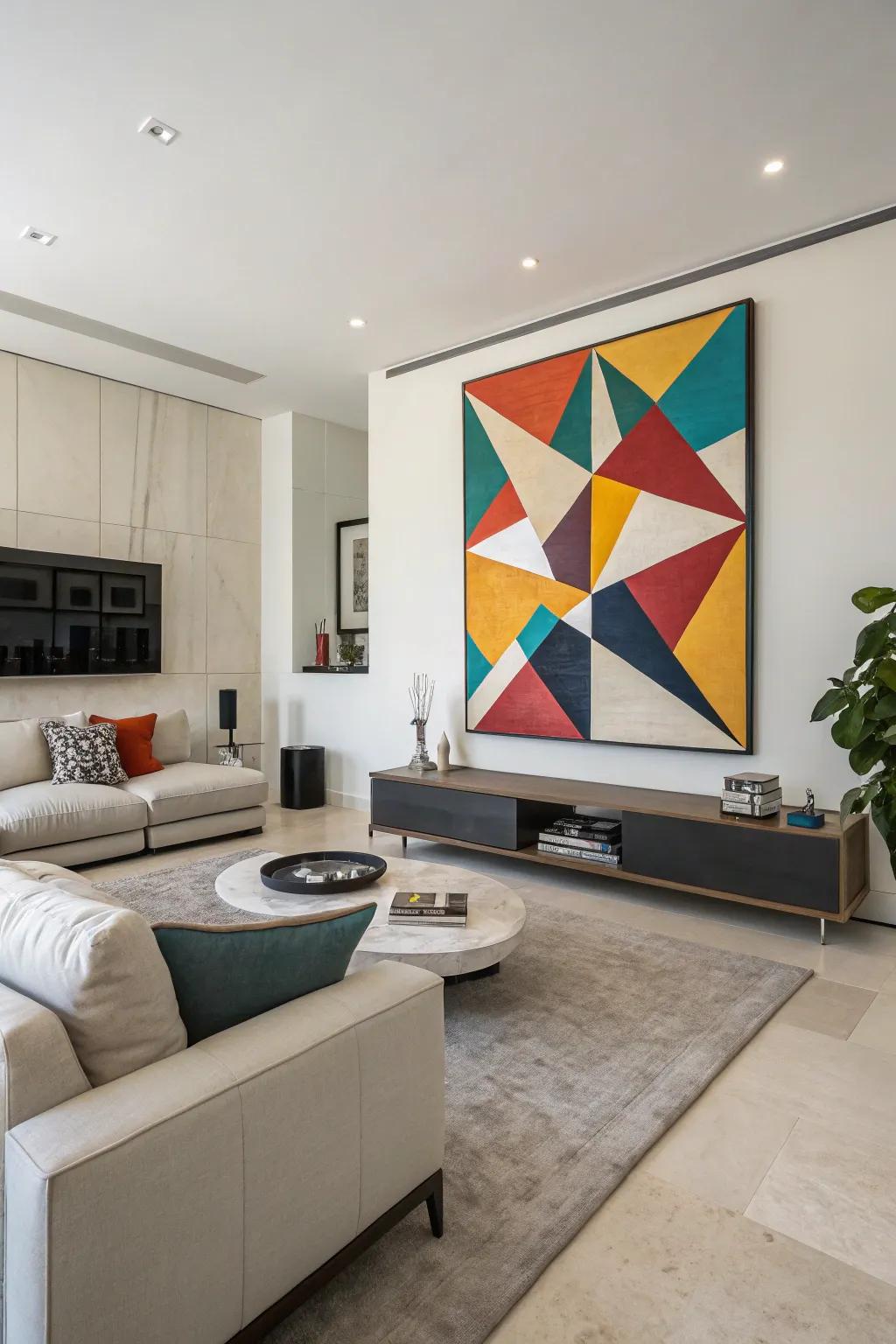 Modern flair and structure are added via mathematical shapes.