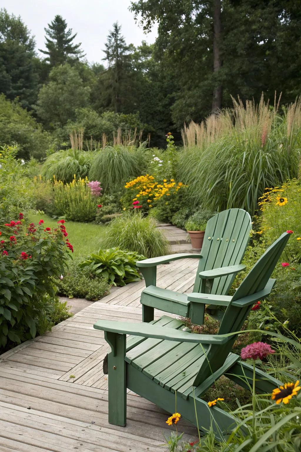 Natural verdant chairs harmonizing with nature.