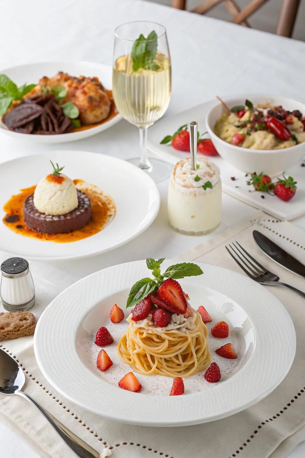 An appealing thematic white selection of foods perfect for an elegant party.