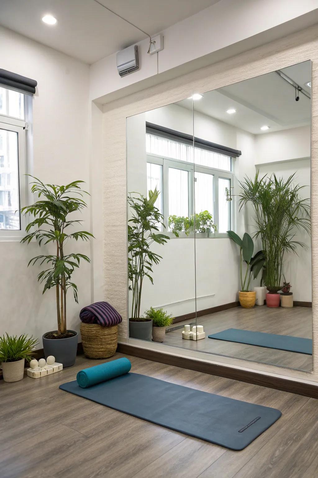 Mirrors and plants make your gym look and feel better.