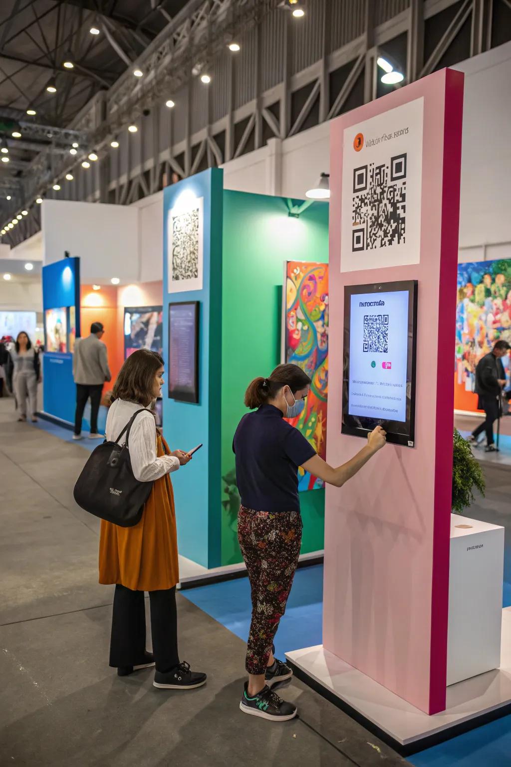 Interactive features in the booth encourage deeper engagement with the displayed artwork.