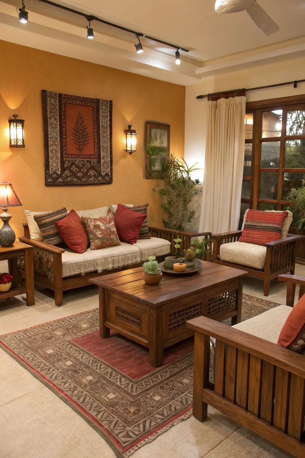 Understated timber furniture fostering a cozy and welcoming ambiance.