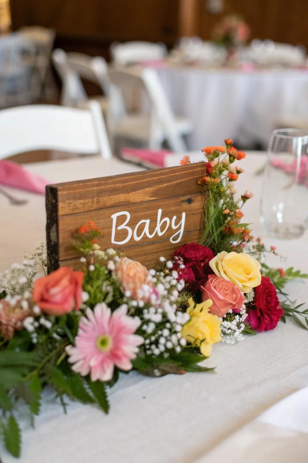 Tailored sign centerpiece making a heartfelt statement.