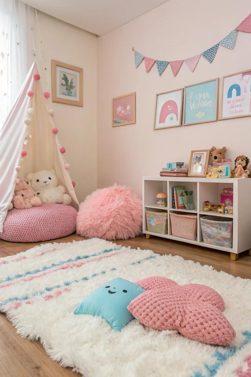 Playful features enrich the room's appeal and charm.