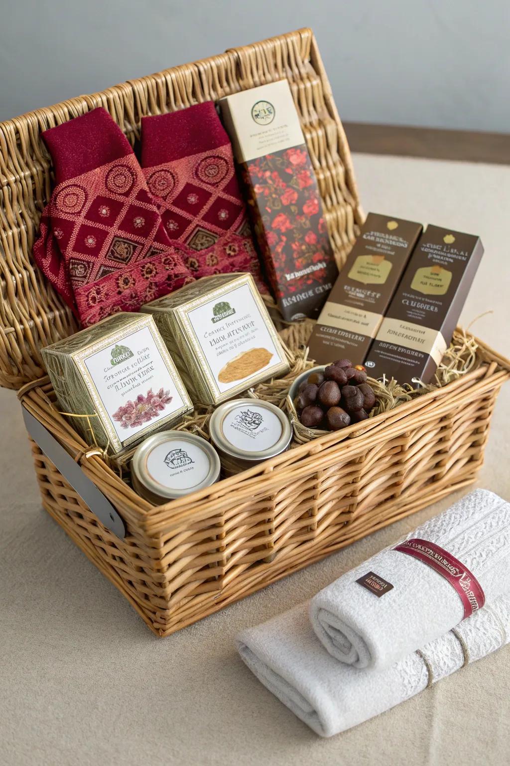 Treat hampers provide a delightful assortment of goodies and surprises for guests.