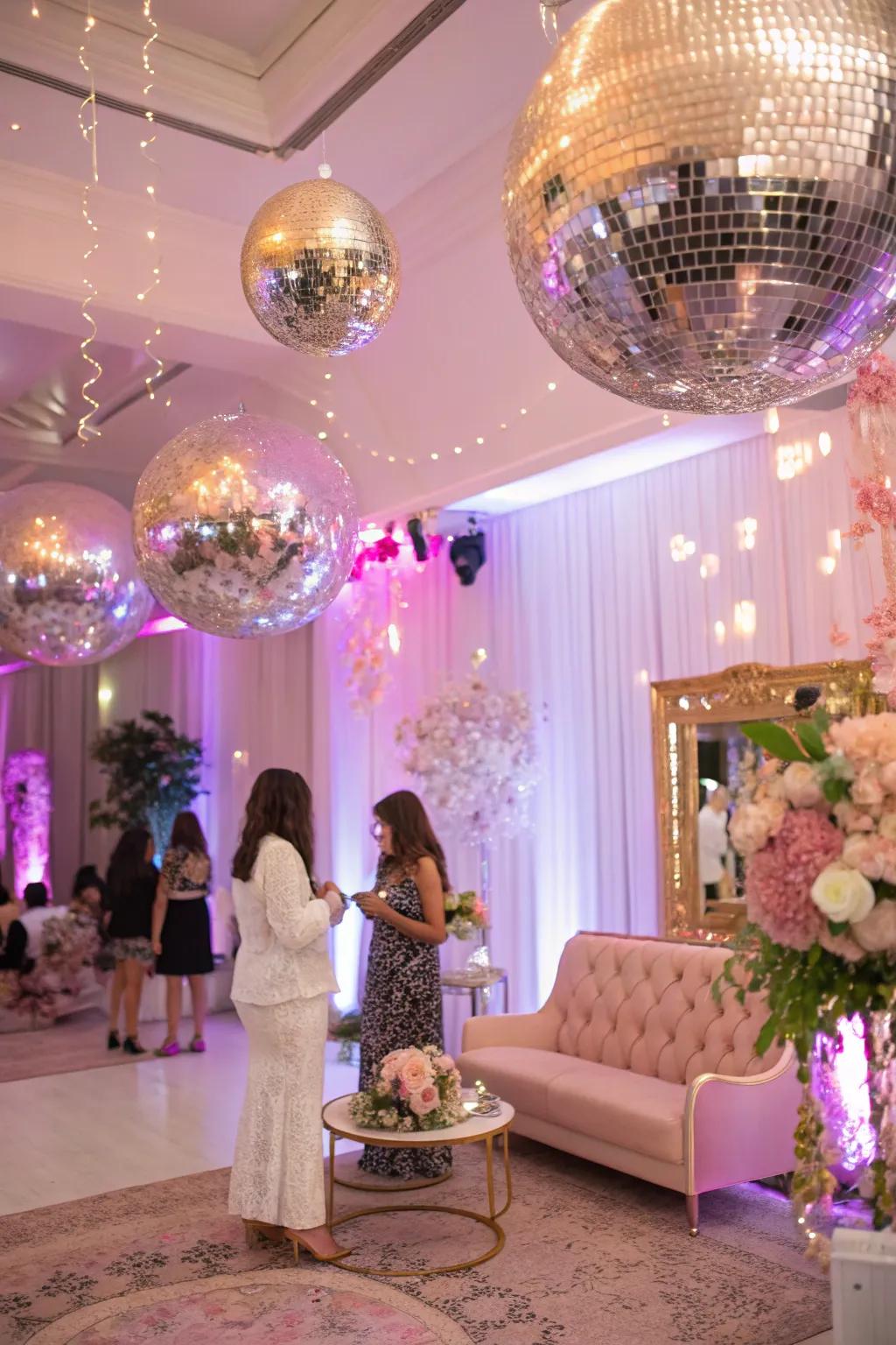Reflective orbs impart a dash of glamour to the festivity.