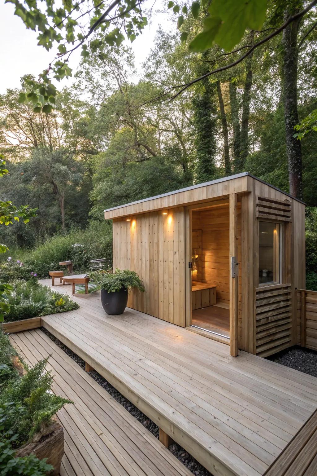 A porch side steam room for smooth leisure.