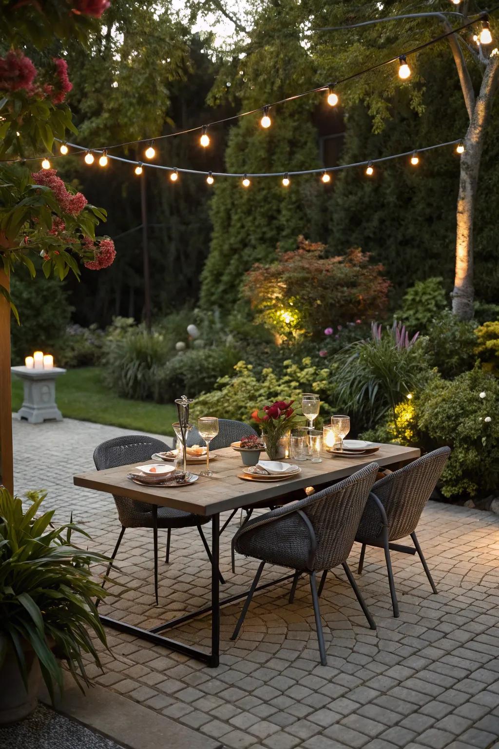 Savor meals outdoors with a delightful patio dining arrangement.