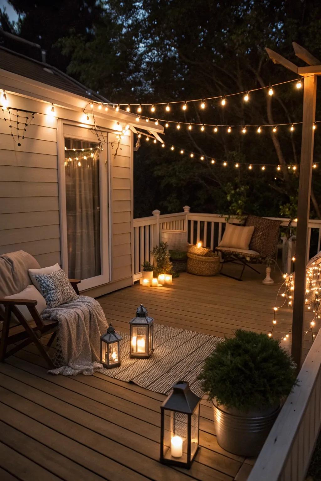 Ambient lighting reimagines your deck into a nocturnal retreat.