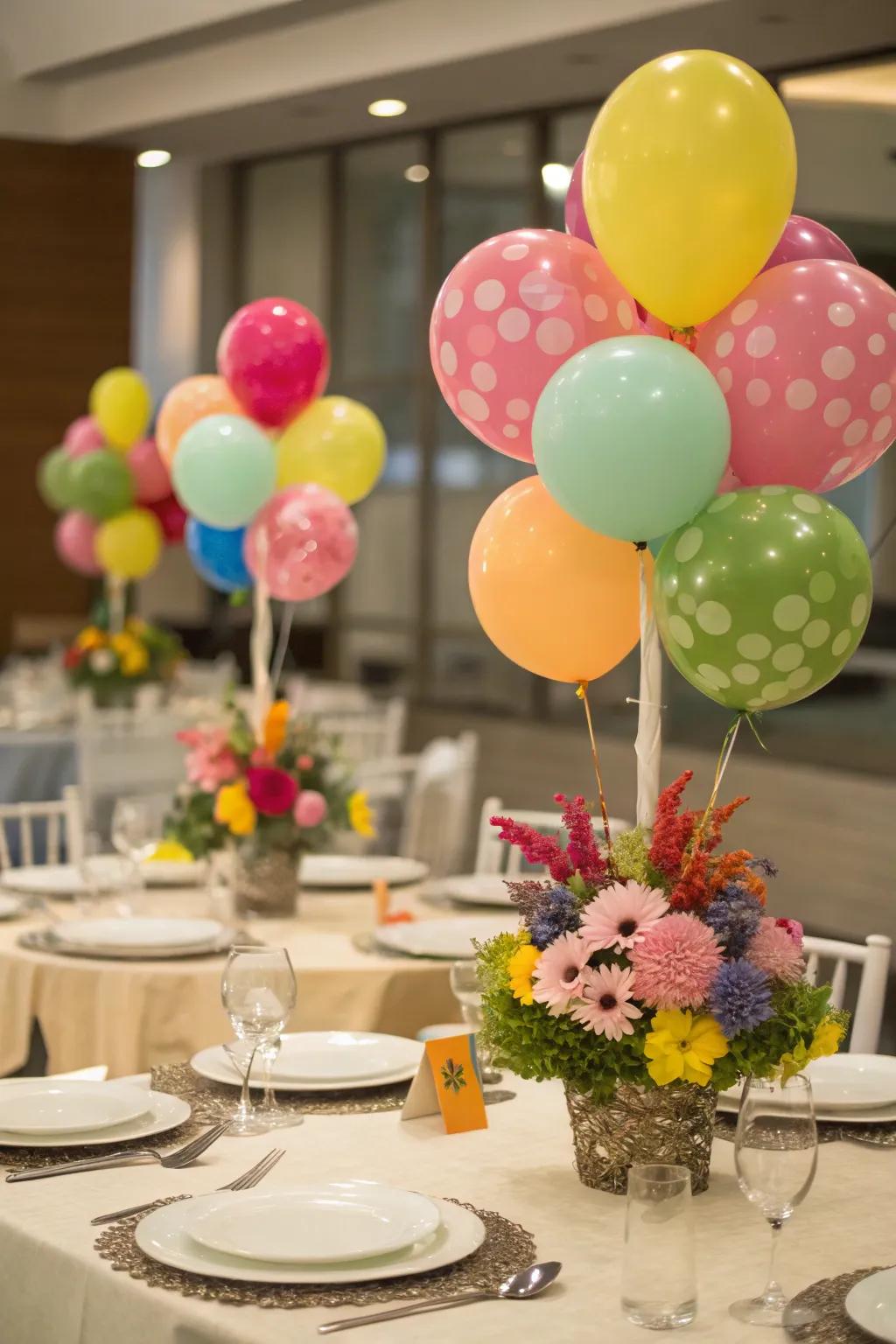 Refined balloon bundles function as breathtaking table centerpieces.