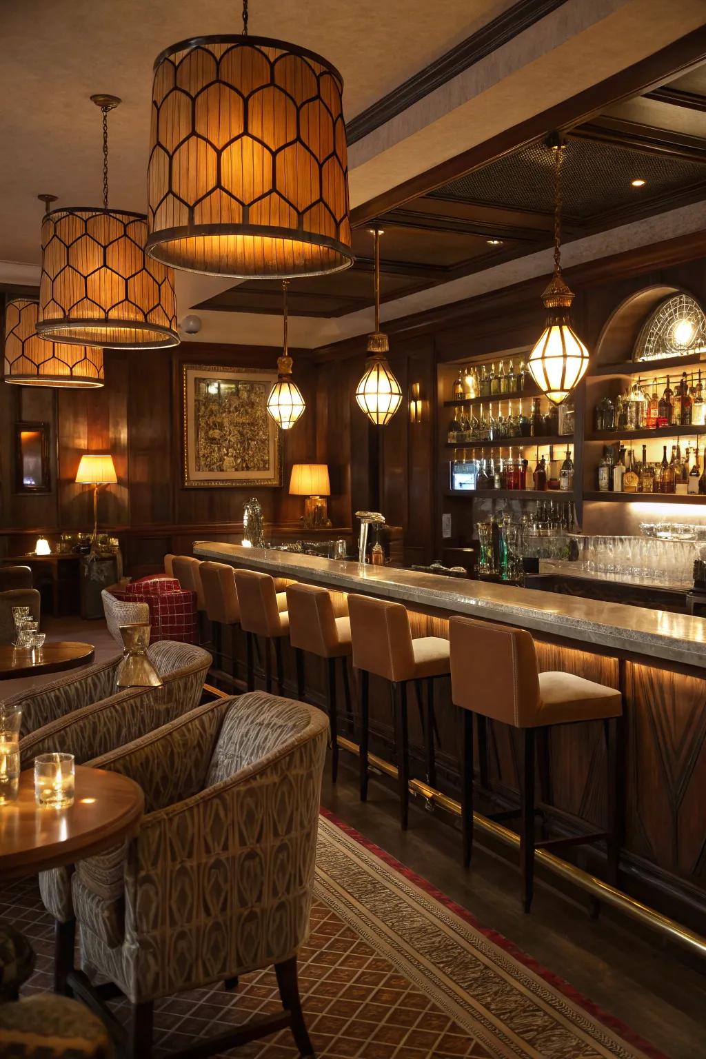 Ambient lighting transforms your bar into a welcoming retreat.
