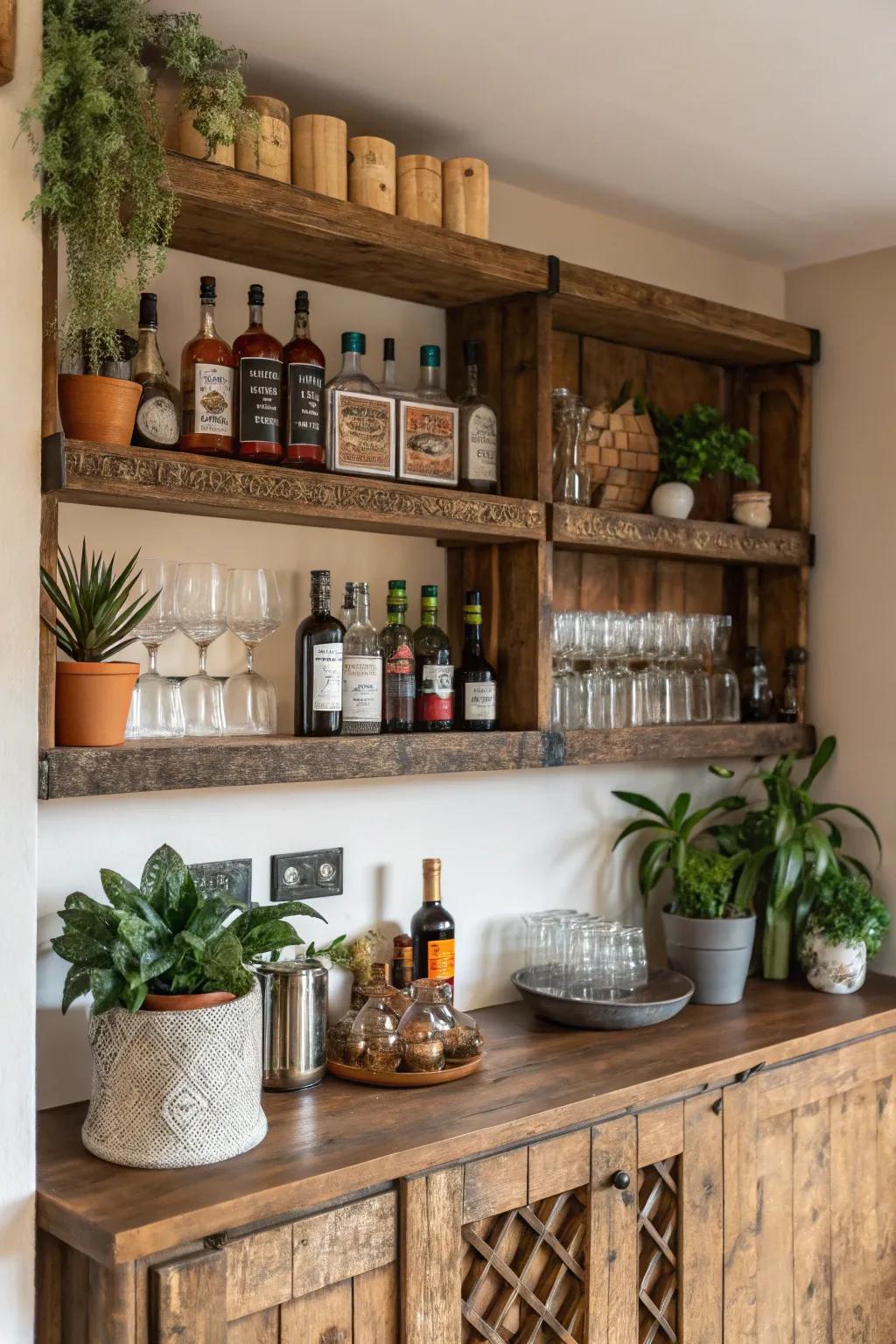 Recovered timber fixtures impart personality to your bar.