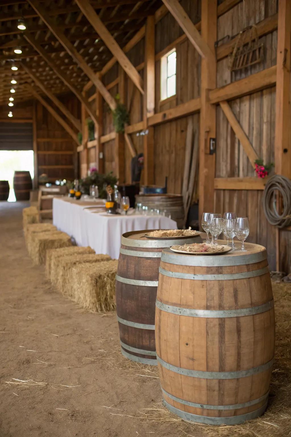 Wood casks deliver an authentic country touch.