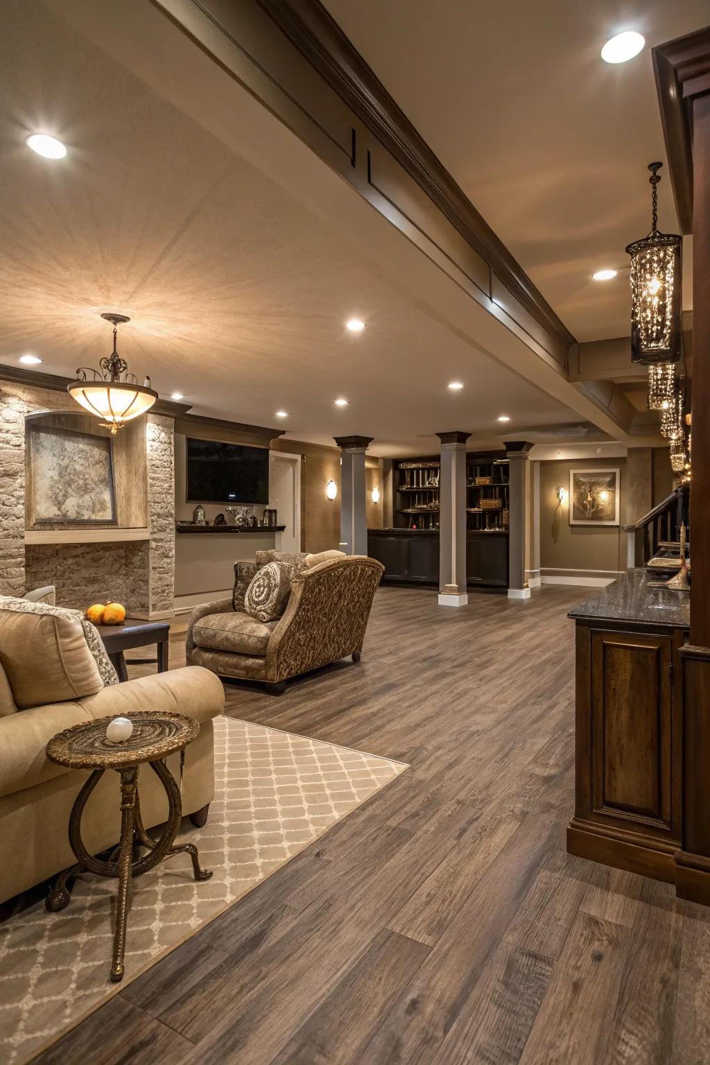 Premium vinyl planks provide the appearance of high-end hardwood.