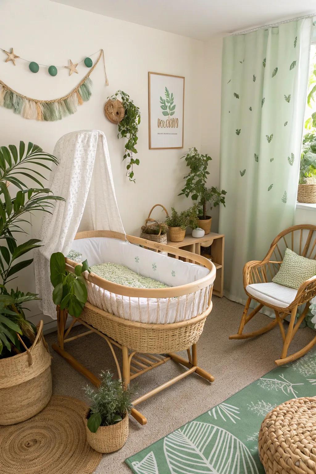 Eco-aware choices featuring an environmentally friendly bassinet.