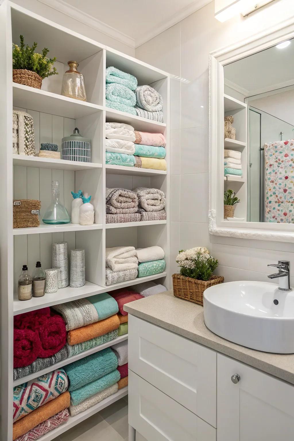 Visible shelving introduces both style and utility.