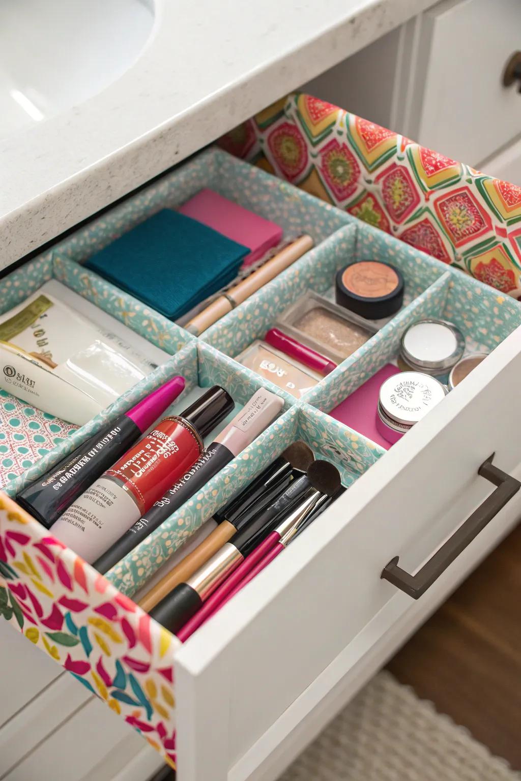 Drawer liners protect and personalize your bathroom space.