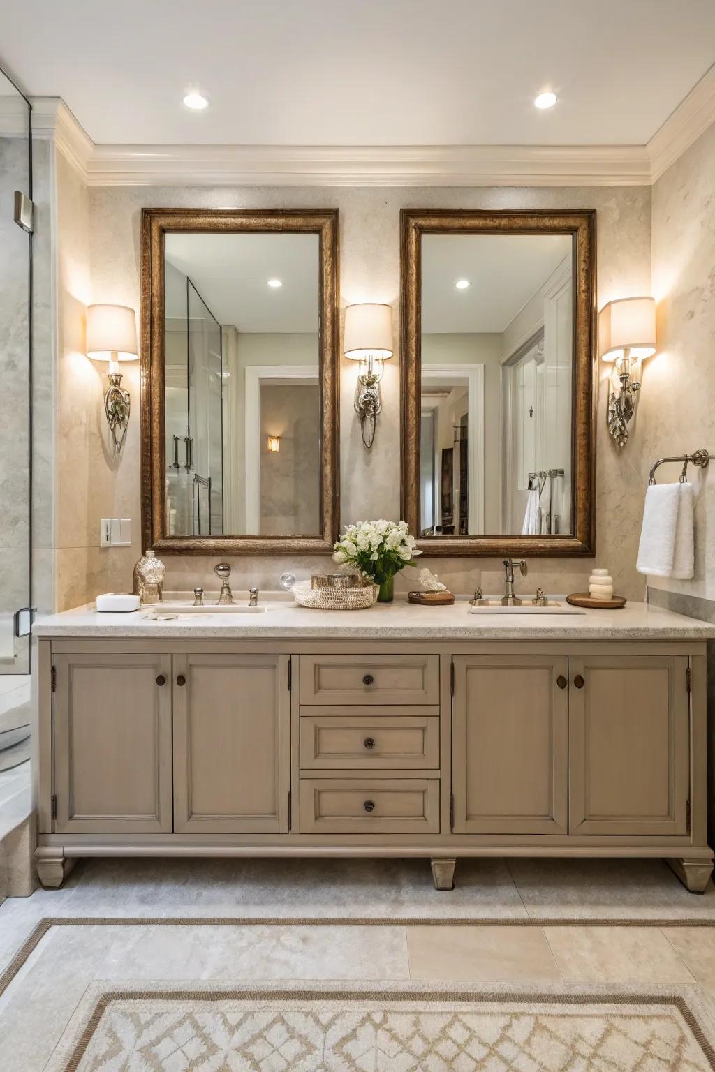 Two mirrors are great for bathrooms used by more than one person.