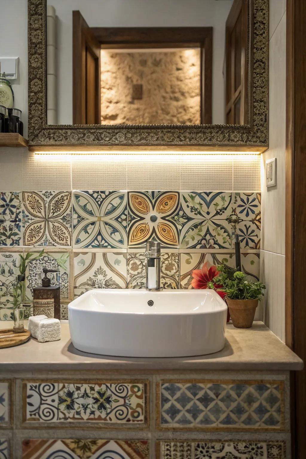 Detailed panels create a captivating sink area.