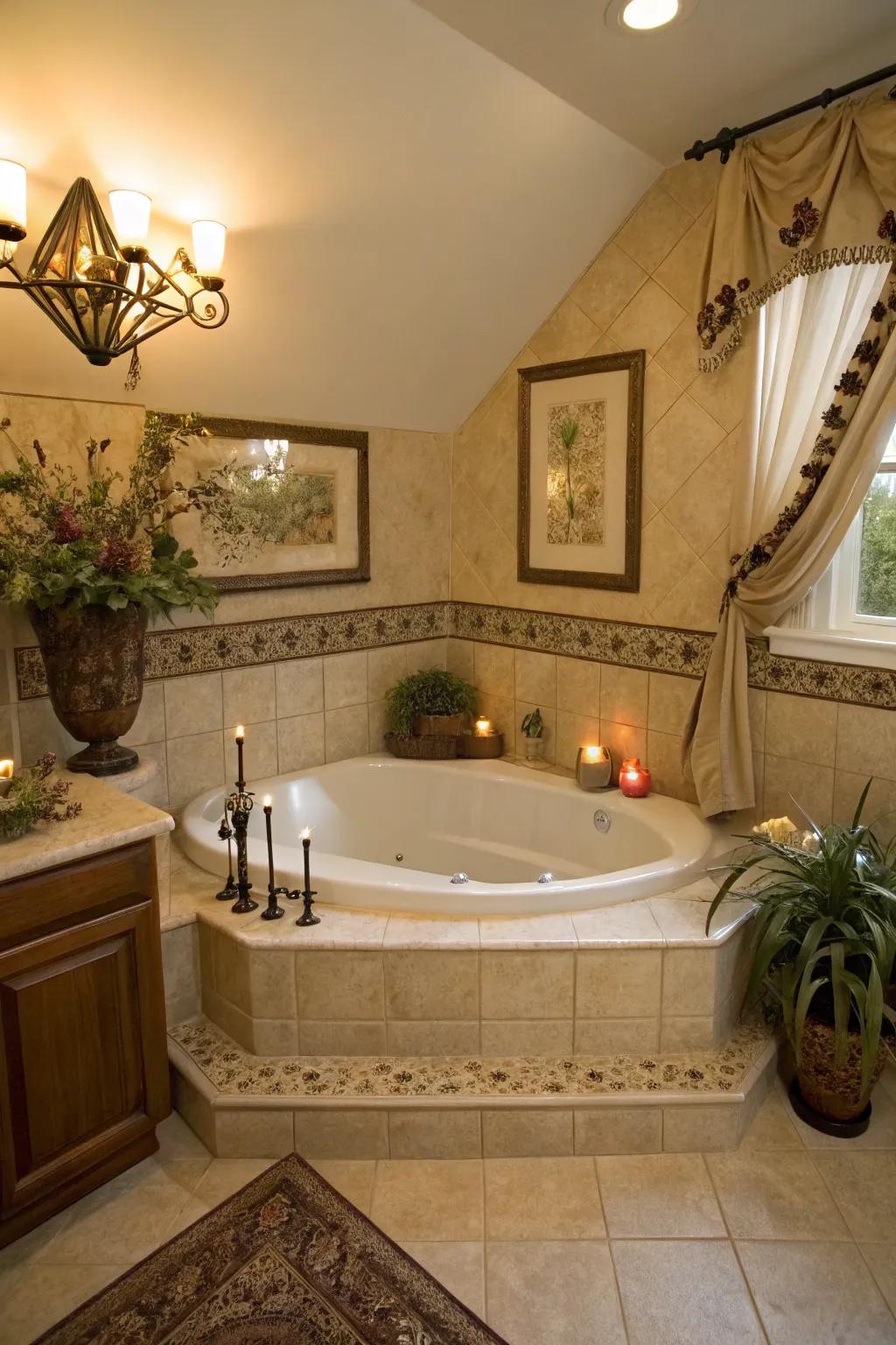 Make the most of your space with a stylish angled bathtub design.
