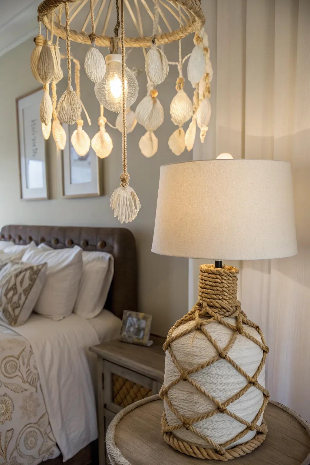 Beach-inspired lighting casts a cozy glow in your coastal retreat.