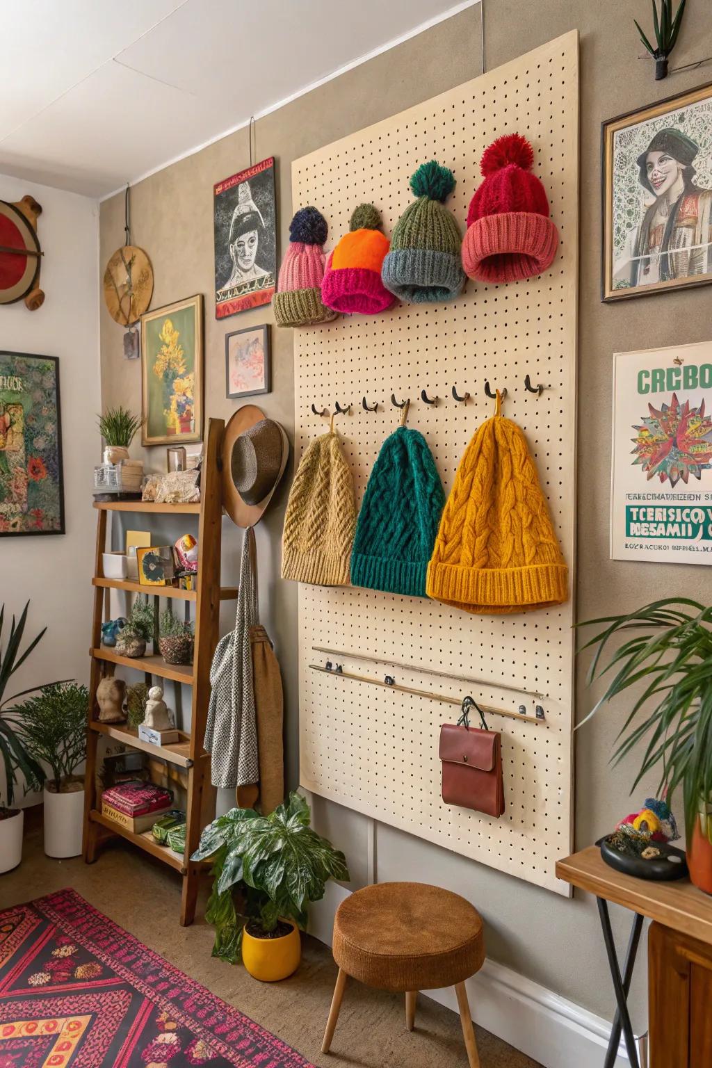 Perforated boards provide a flexible canvas, transforming your beanie display into a dynamic masterpiece.