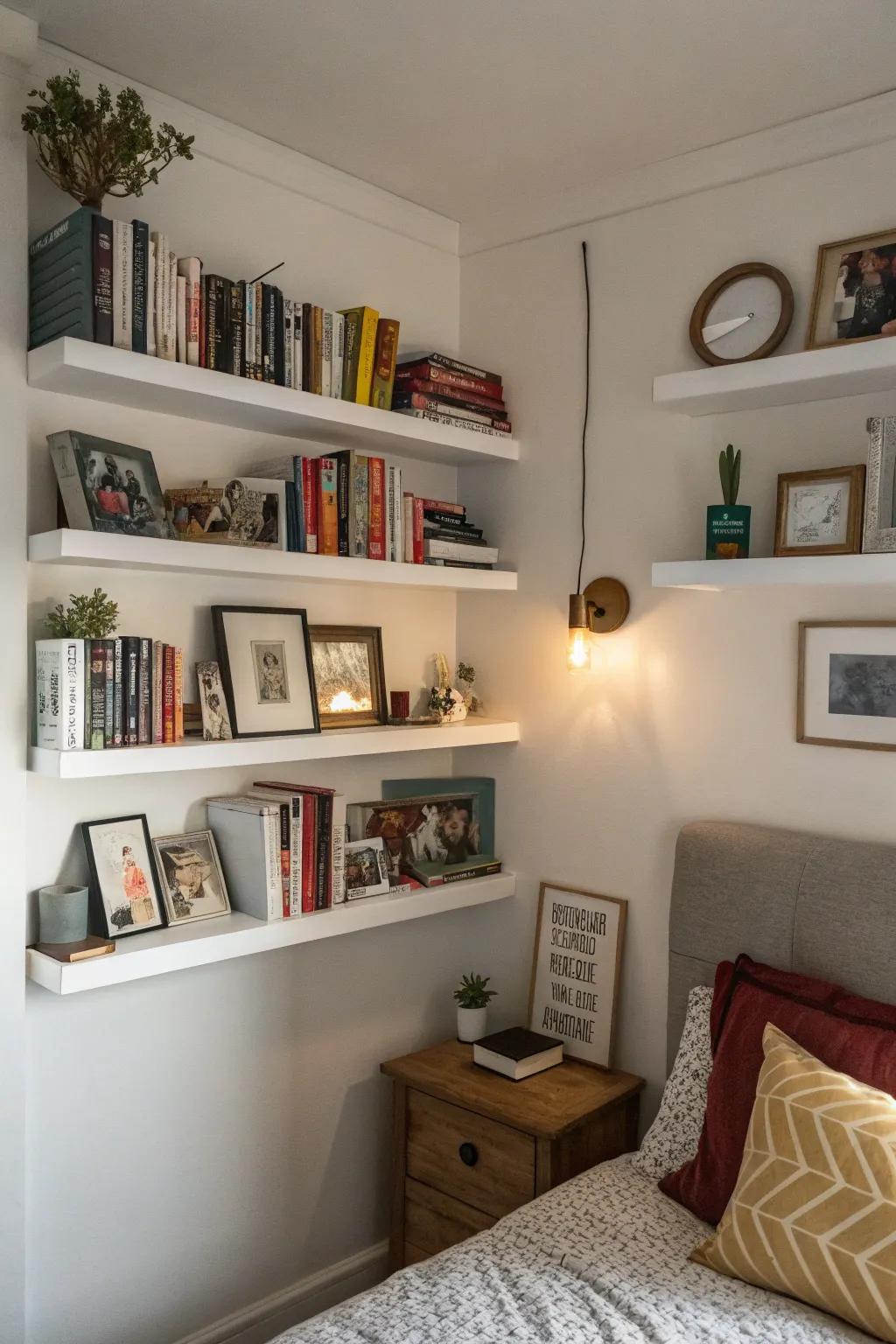 Shelving balances practical storage with attractive display.