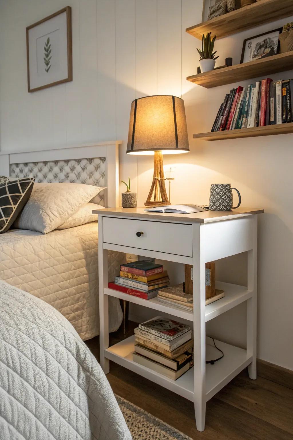 Use your desk as a nightstand for maximum space efficiency.