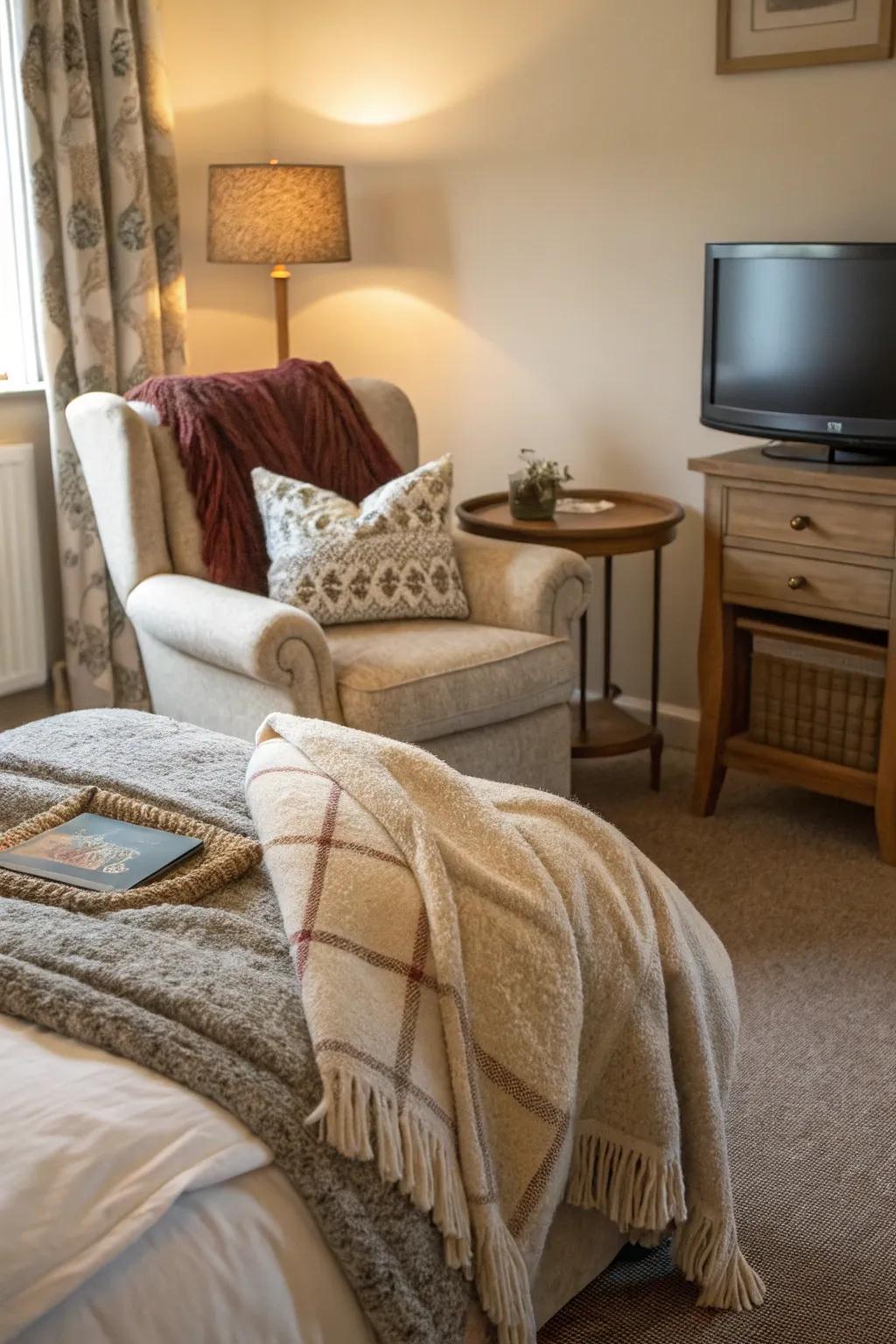 Rich textiles enrich your TV sitting area with warmth and comfort.