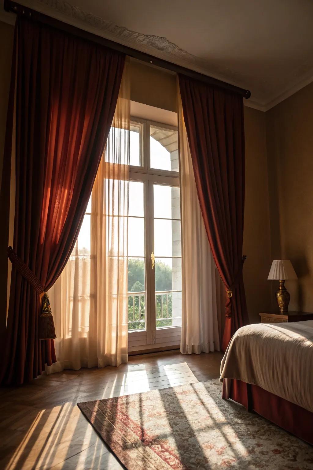 Ceiling-to-floor drapes bring drama and sophistication to your bedroom.