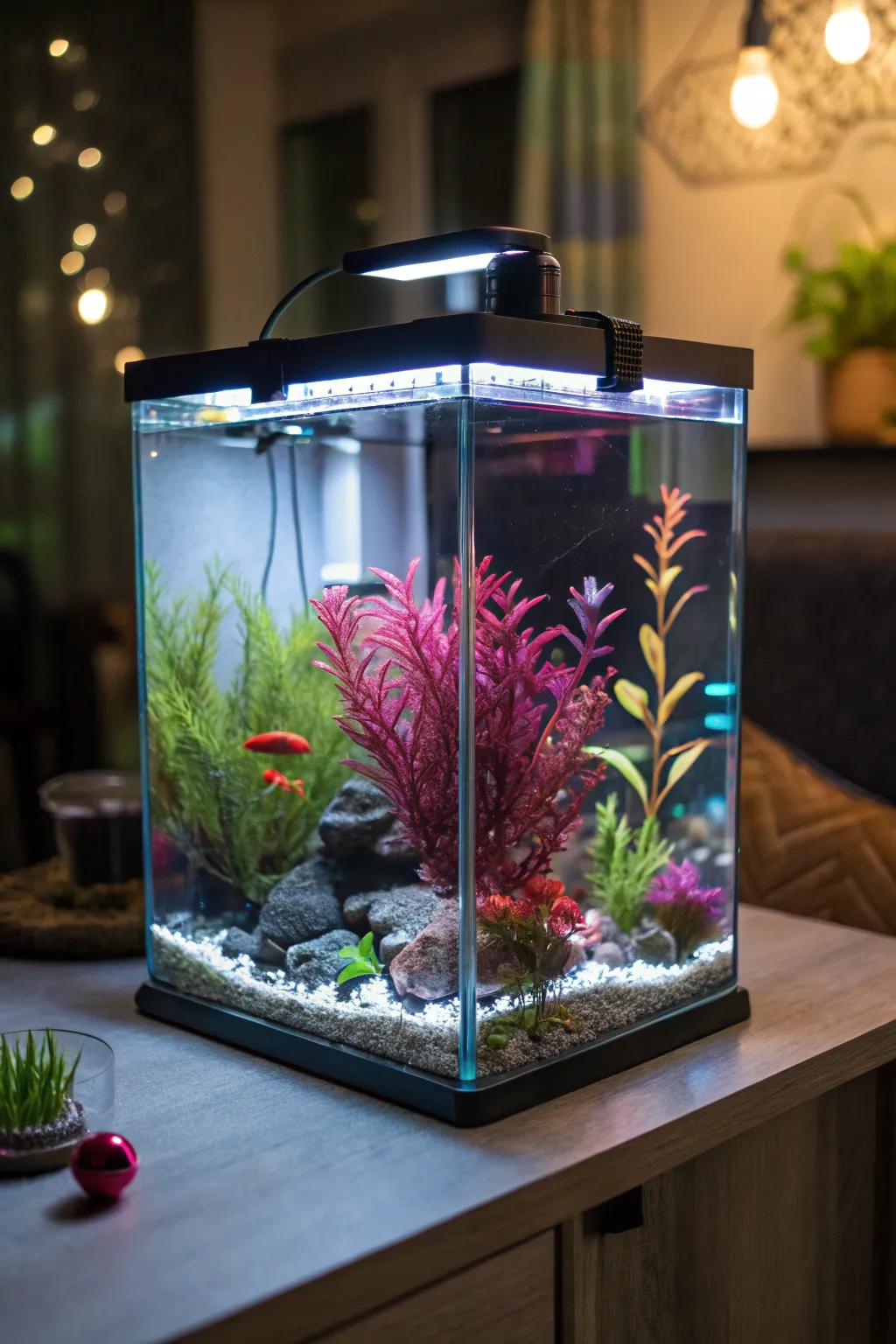 LED illuminations metamorphose your aquarium into a captivating spectacle.