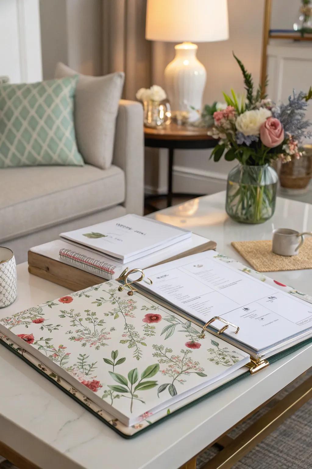 Binder with decorative appeal for personalization.