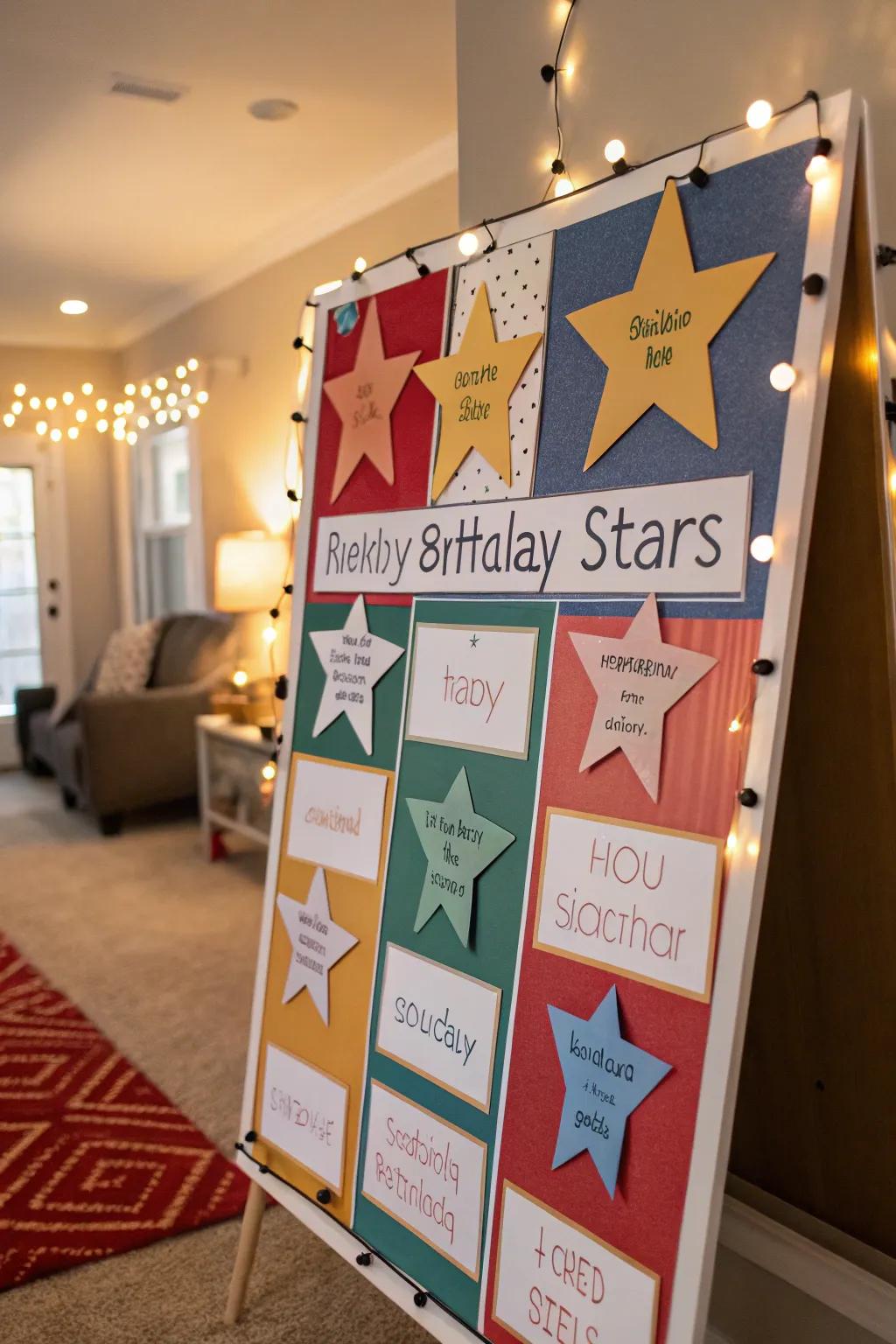 Interactive birthday board with customizable elements.