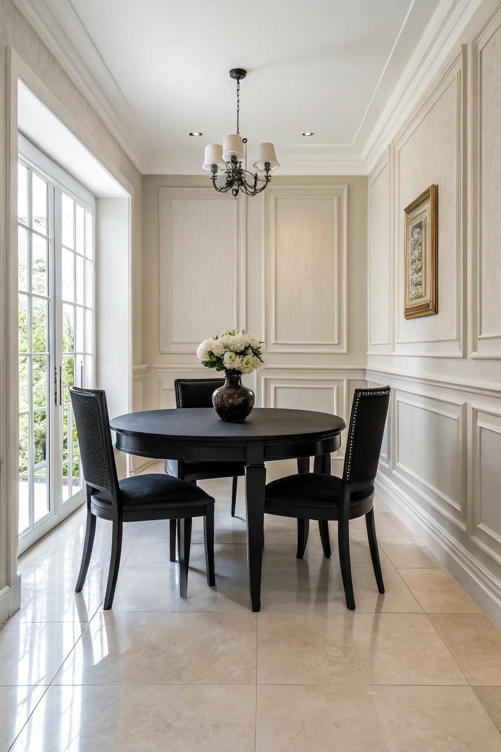 Contrast introduces depth and captivates interest in your dining area.