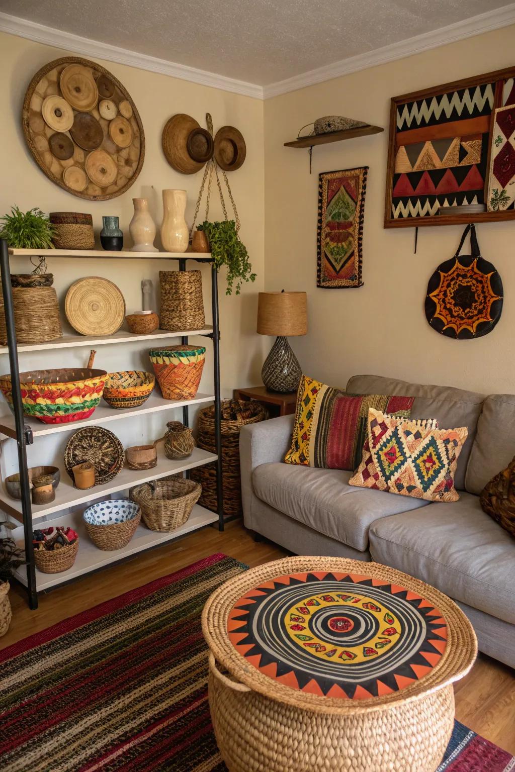 Handmade items that echo ethnic heritage add a sense of warmth.