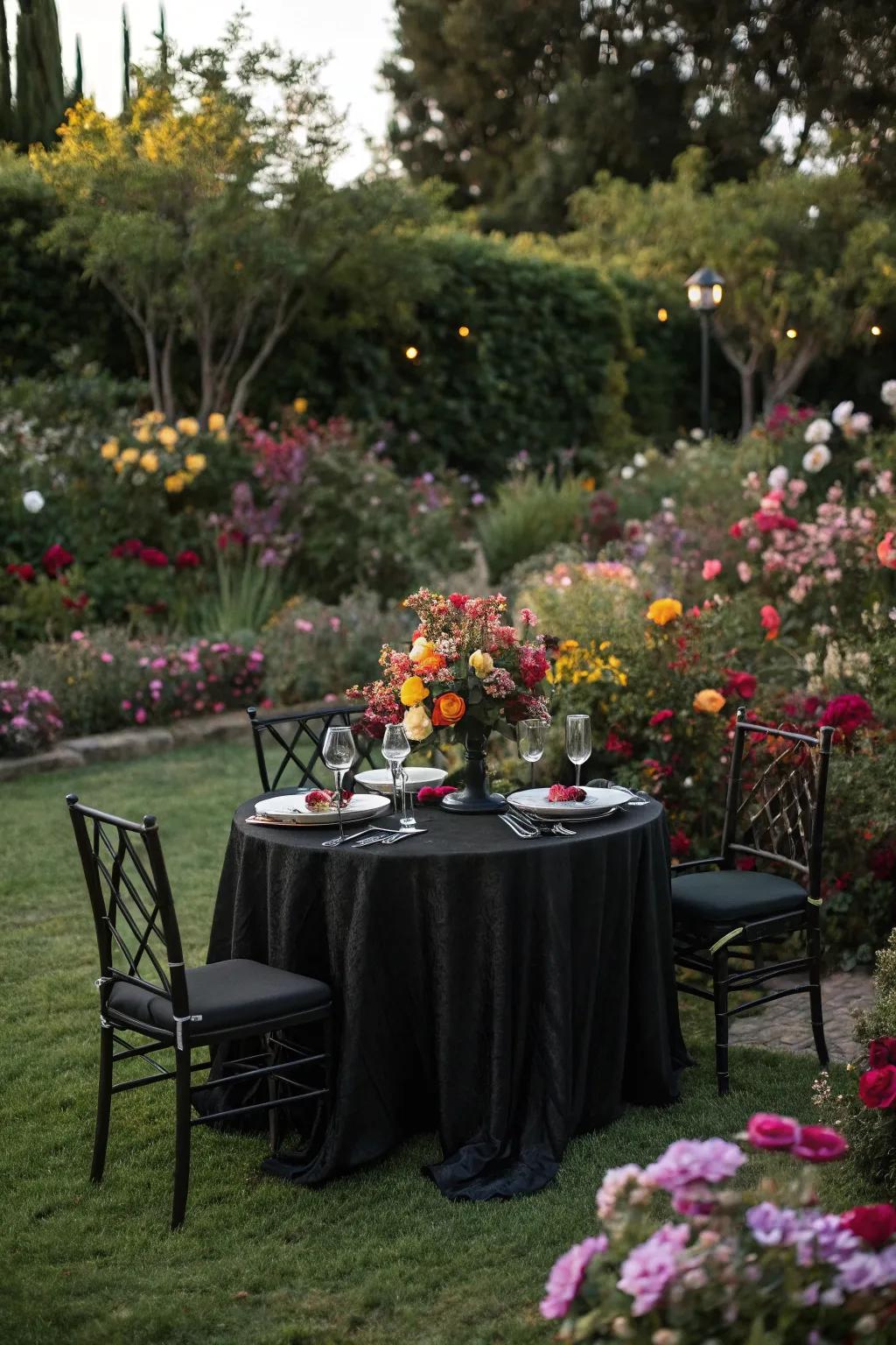 Refined outdoor decor featuring energetic flower arrangements.