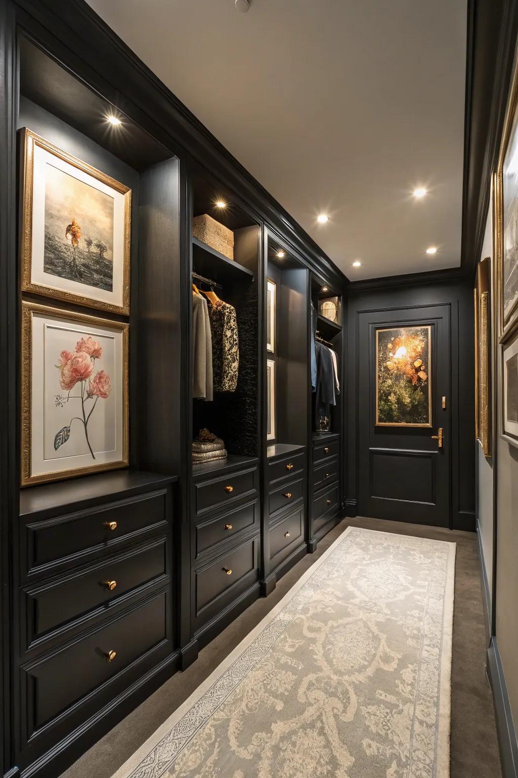 Artwork injects a personal and cultured element into this closet.