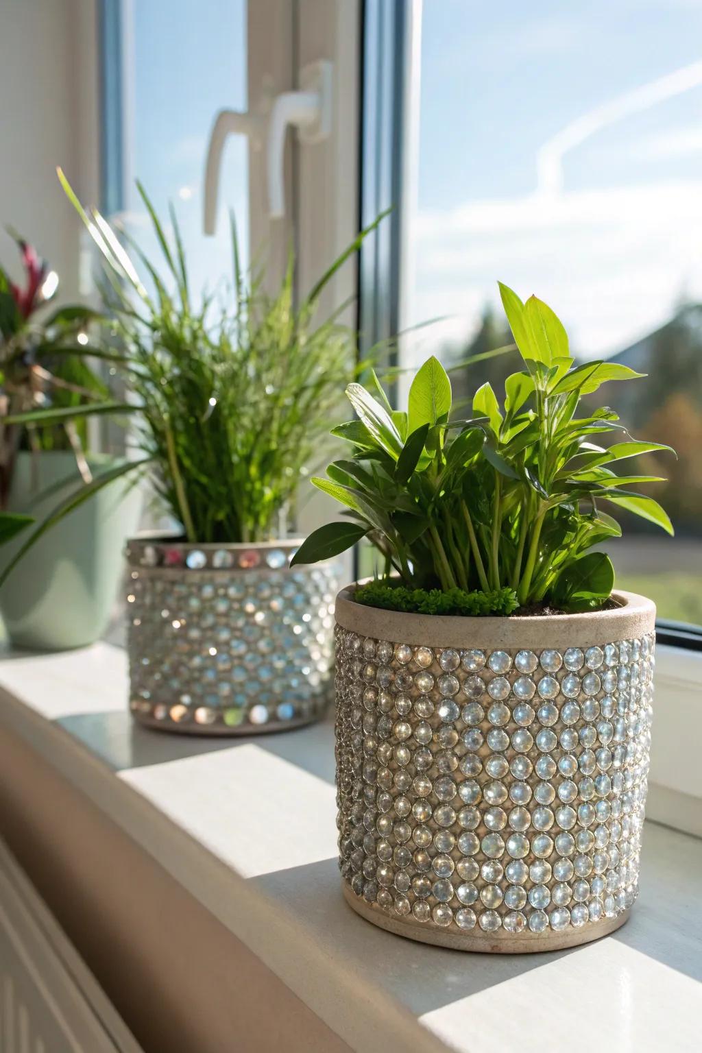 Planters that shine thanks to stone accents.