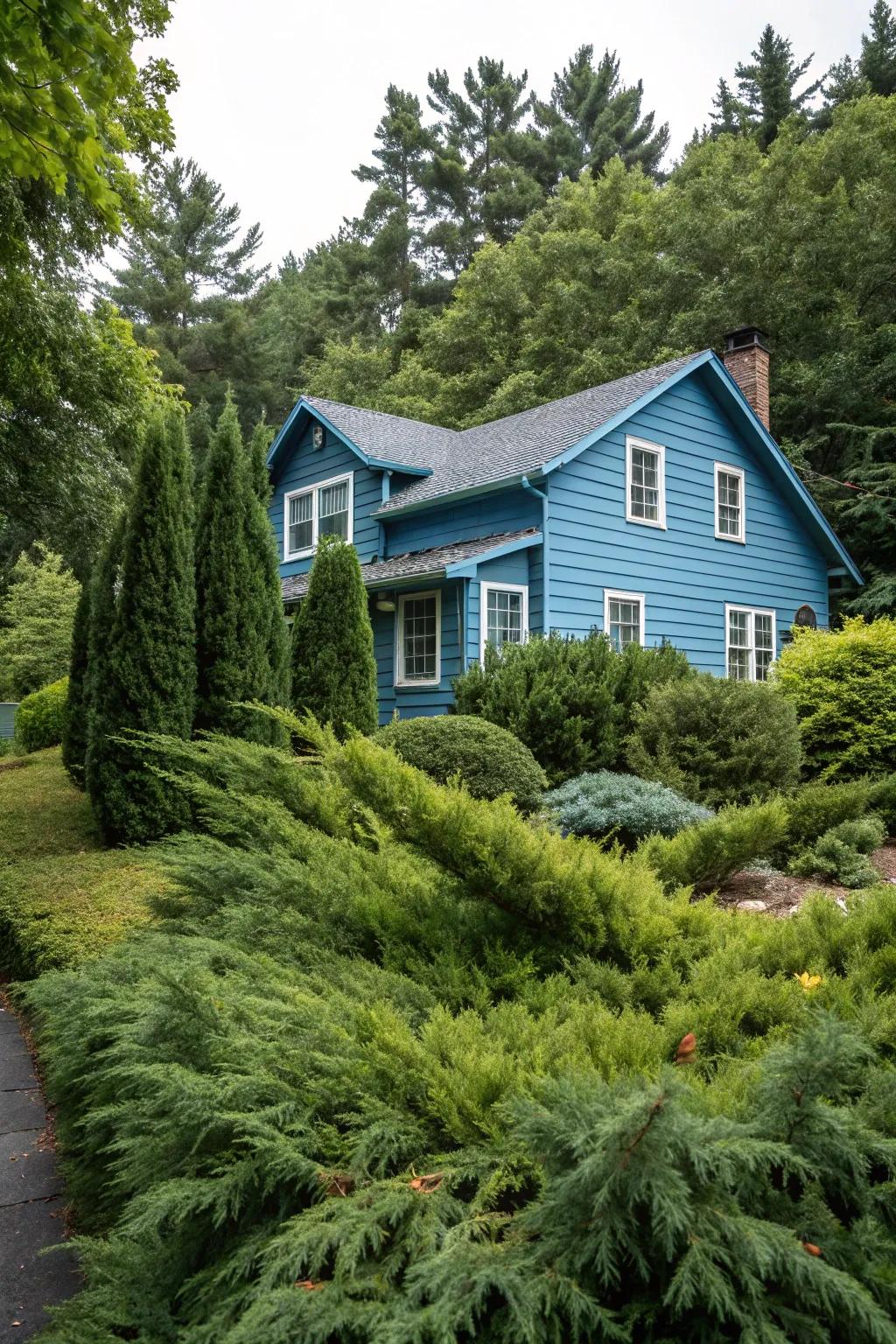 Evergreen shrubs provide consistent appeal.