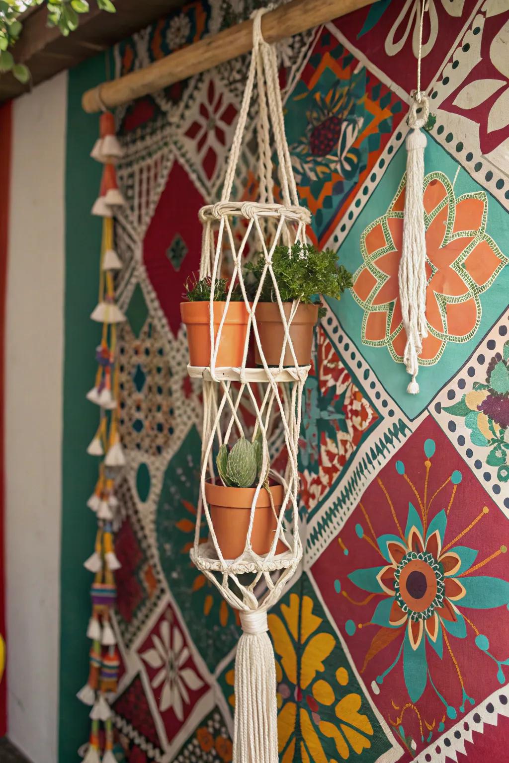 Knotted organizers bestow texture and allure to your partitions.