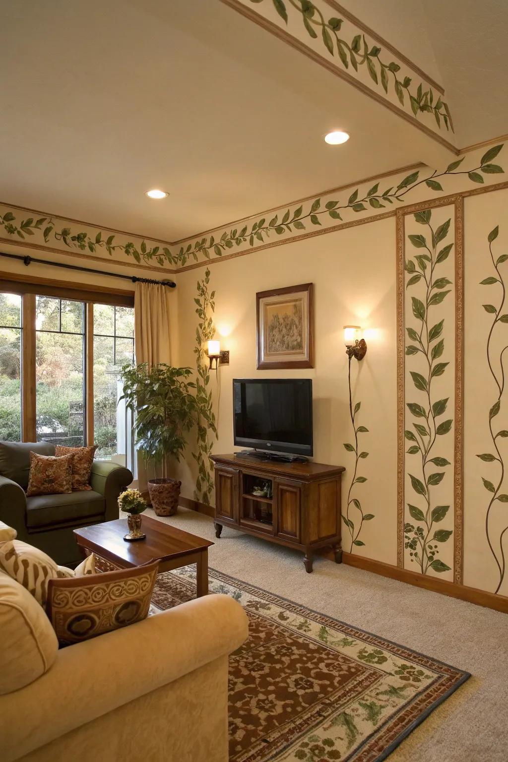 Bring nature indoors with beautiful leaf and vine border designs.