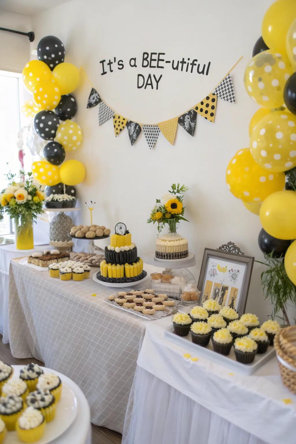 A bee-themed baby shower buzzing with delightful decorations and tasty sweets