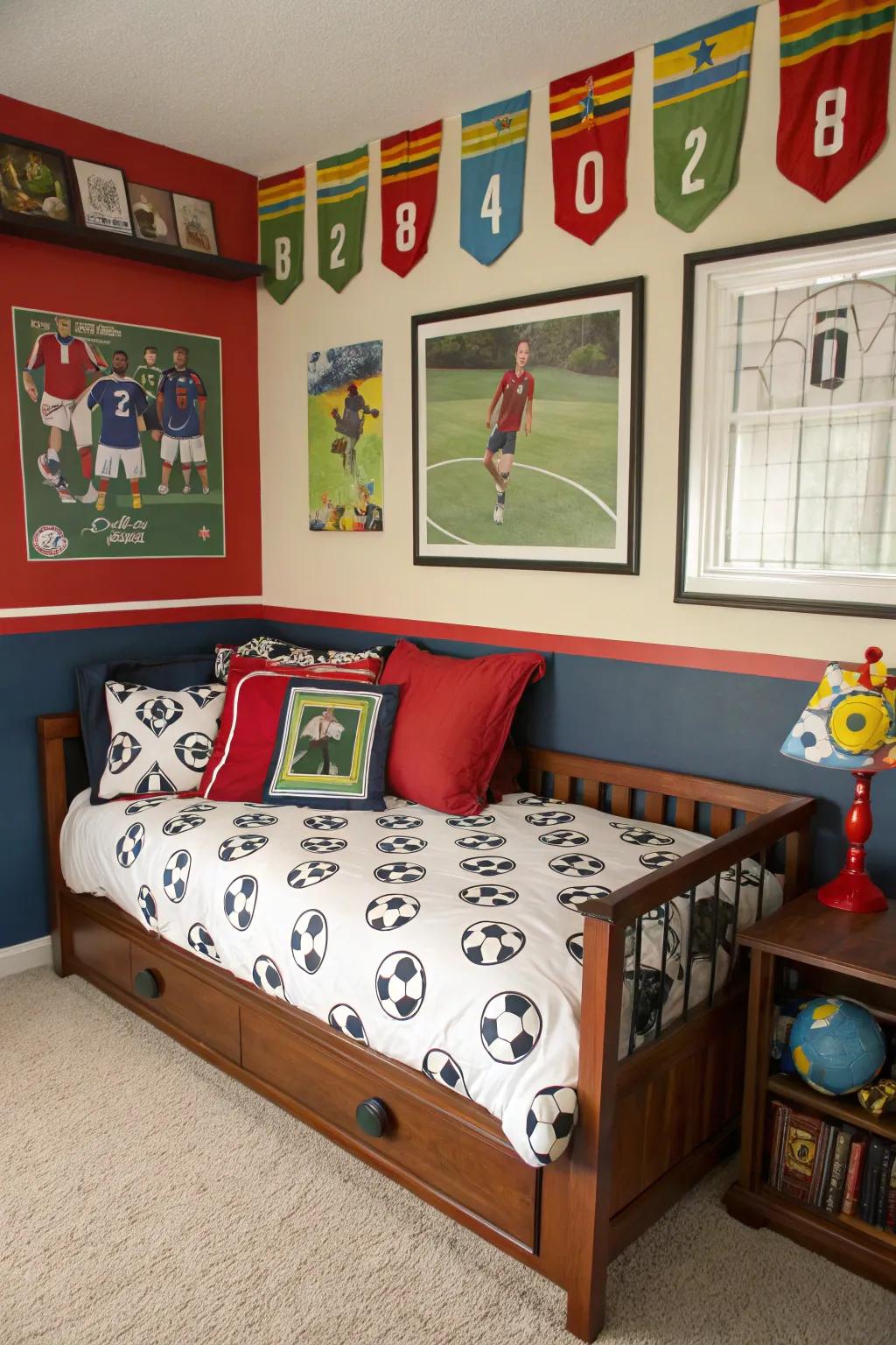 Nurture the fervor of youthful sports aficionados through themed bedding.