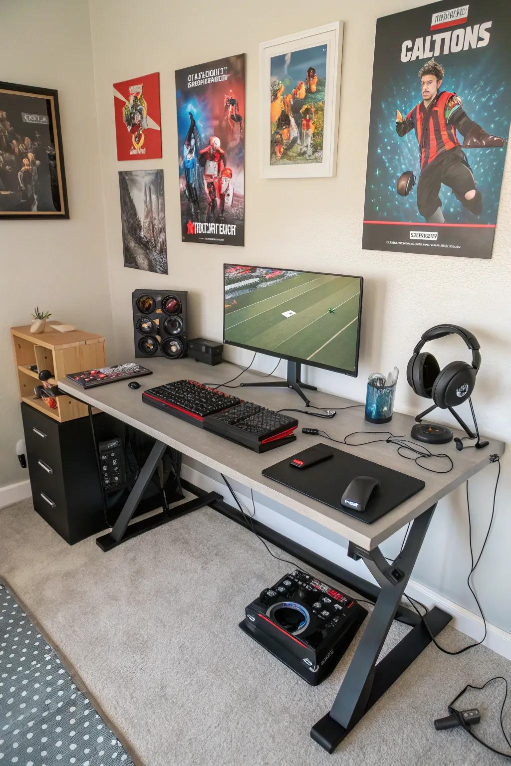 An expansive workstation with integrated cable solutions ensures a streamlined gaming environment.