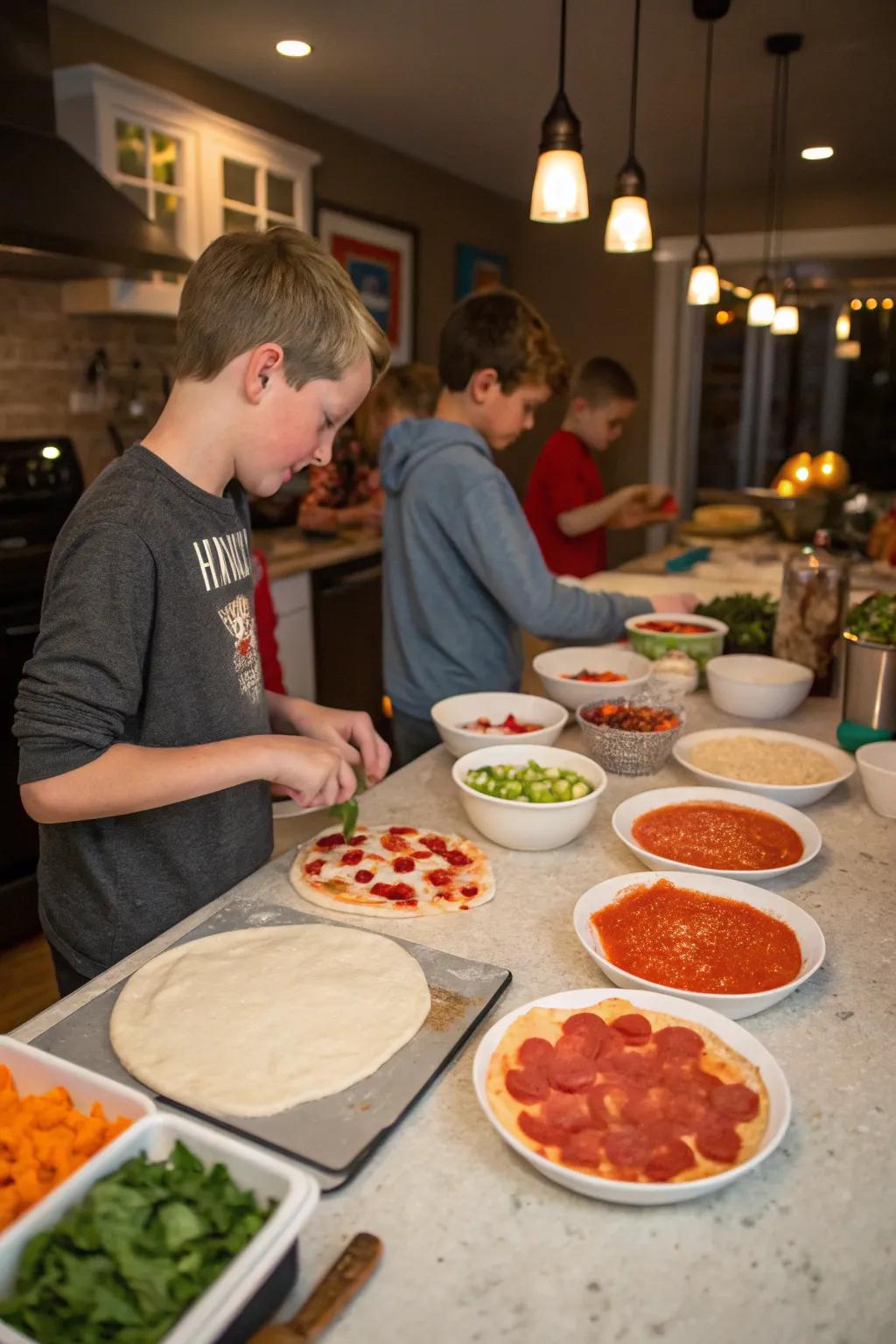 Design personalized pizzas for a delightful sleepover feast.
