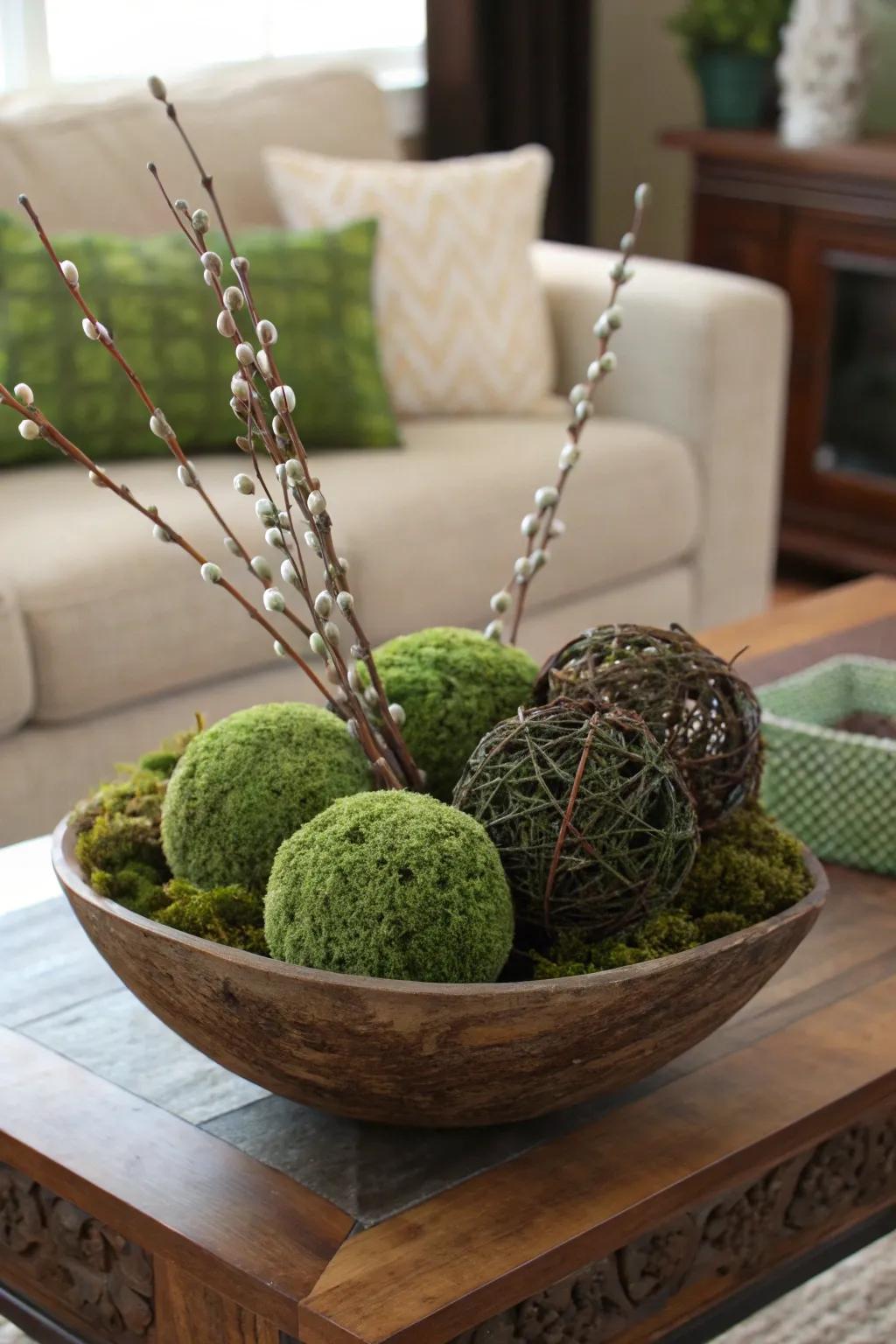Earthy undertones with verdant growth and twig orbs