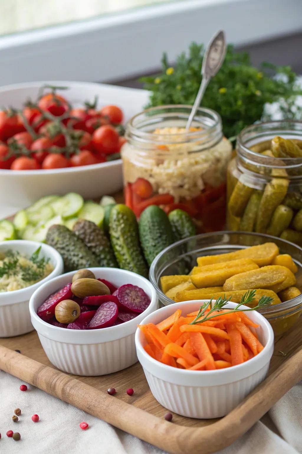 A vibrant assortment of pickled and fermented vegetables for increased zest.